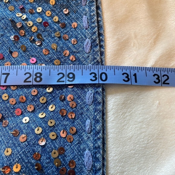 Vintage Studio West Sequined Embellished Blue Jean Denim Midi Skirt - Picture 9 of 10